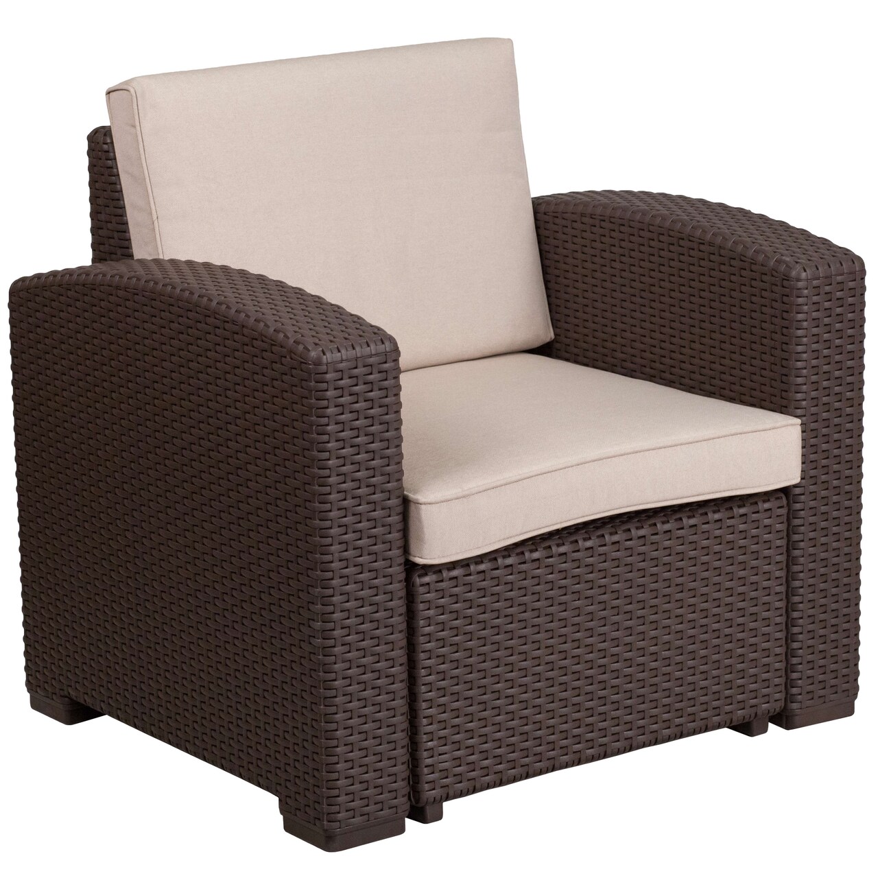 Merrick Lane Malmok Outdoor Furniture Resin Chair Faux Rattan Wicker Pattern Patio Chair With All-Weather Cushion